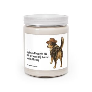 cowboy aussie scented soy candle, funny dog candle for dog lovers, cute home décor, gift for pet owners, cozy living room accent